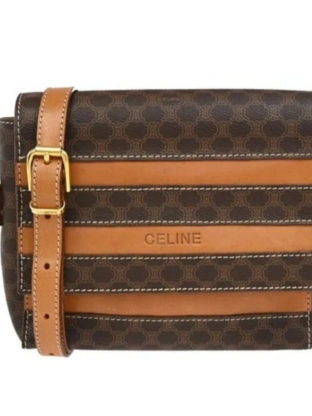 CELINE Logo Macadam Pattern Shoulder Bag PVC Leather Brown GHW Italy 64CB113